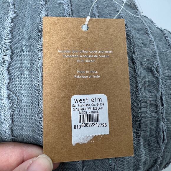 West Elm NEW Diagonal Fray Pillow Slate Gray Cover Pillow Insert Included - Picture 3 of 4